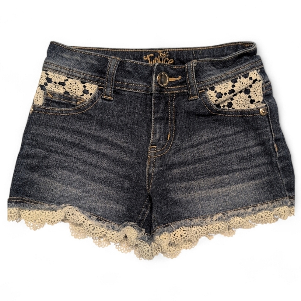 2/$20 Justice Denim Skorts with Cream Lace Trim